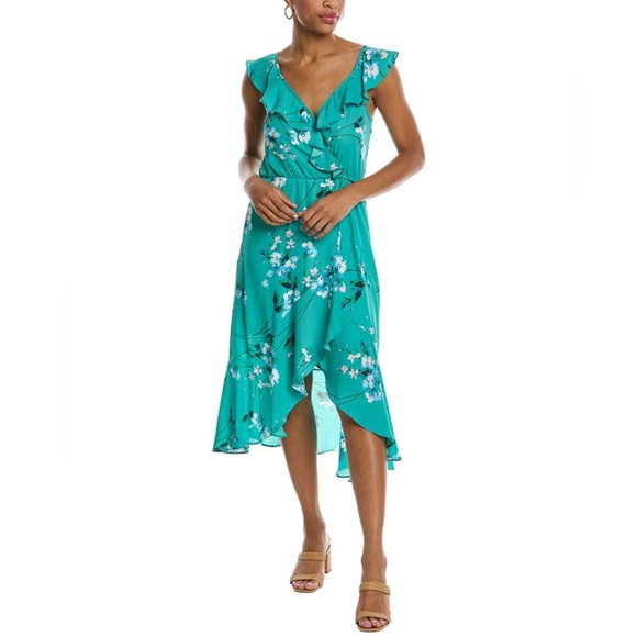 NWT Socialite Ruffle‎ Dress Kelly Green Wrap Style Wedding Guest Asymmetrical XL - Picture 1 of 13